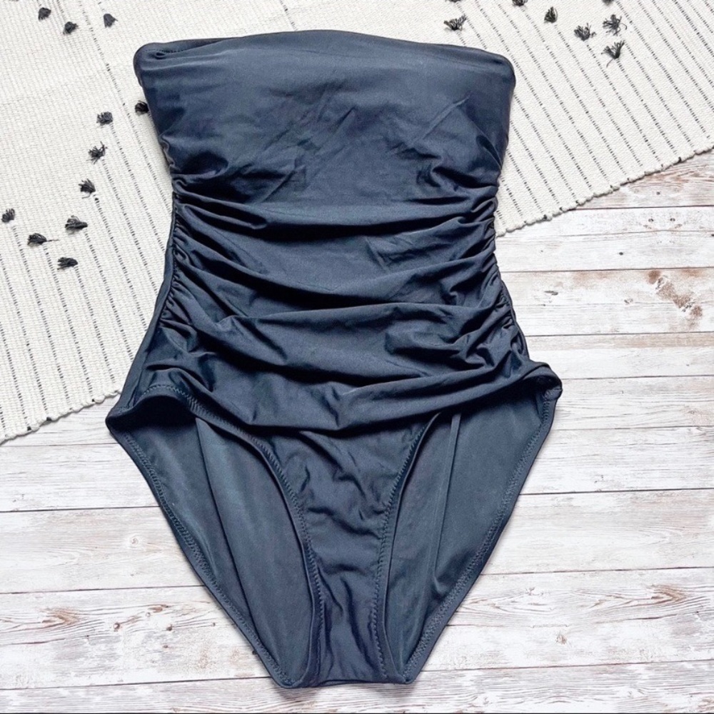 J Crew Ruched Bandeau On Piece Swimsuit Black 4